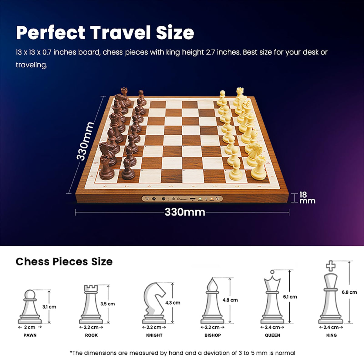 Chessnut Air sensor chips embedded in pieces enable full piece recognition.