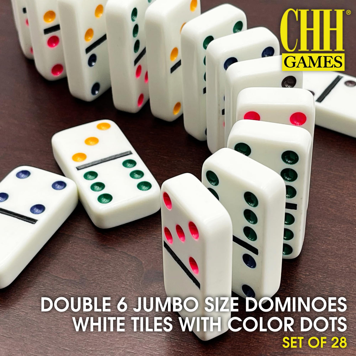 Close up of CHH 2322 color dots on dominoes for quick matching