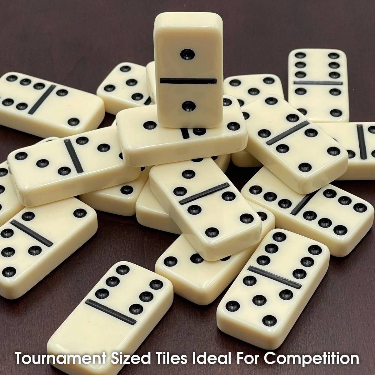 Sturdy cardboard storage box keeps CHH dominoes organized when not in use.