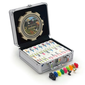 CHH Double 12 domino tiles in aluminum case, ideal for portable family game nights.