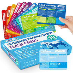 Chiazllta 50 veterinary pharmacology flashcards cover, compact and portable for on-the-go study