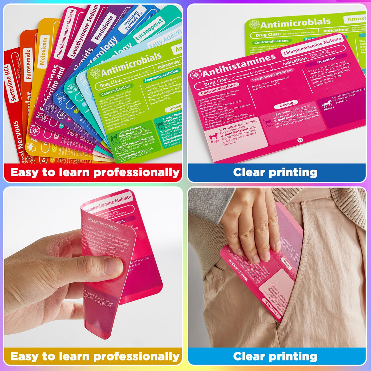 Durable flashcards made from sturdy stock resisting bending and tearing