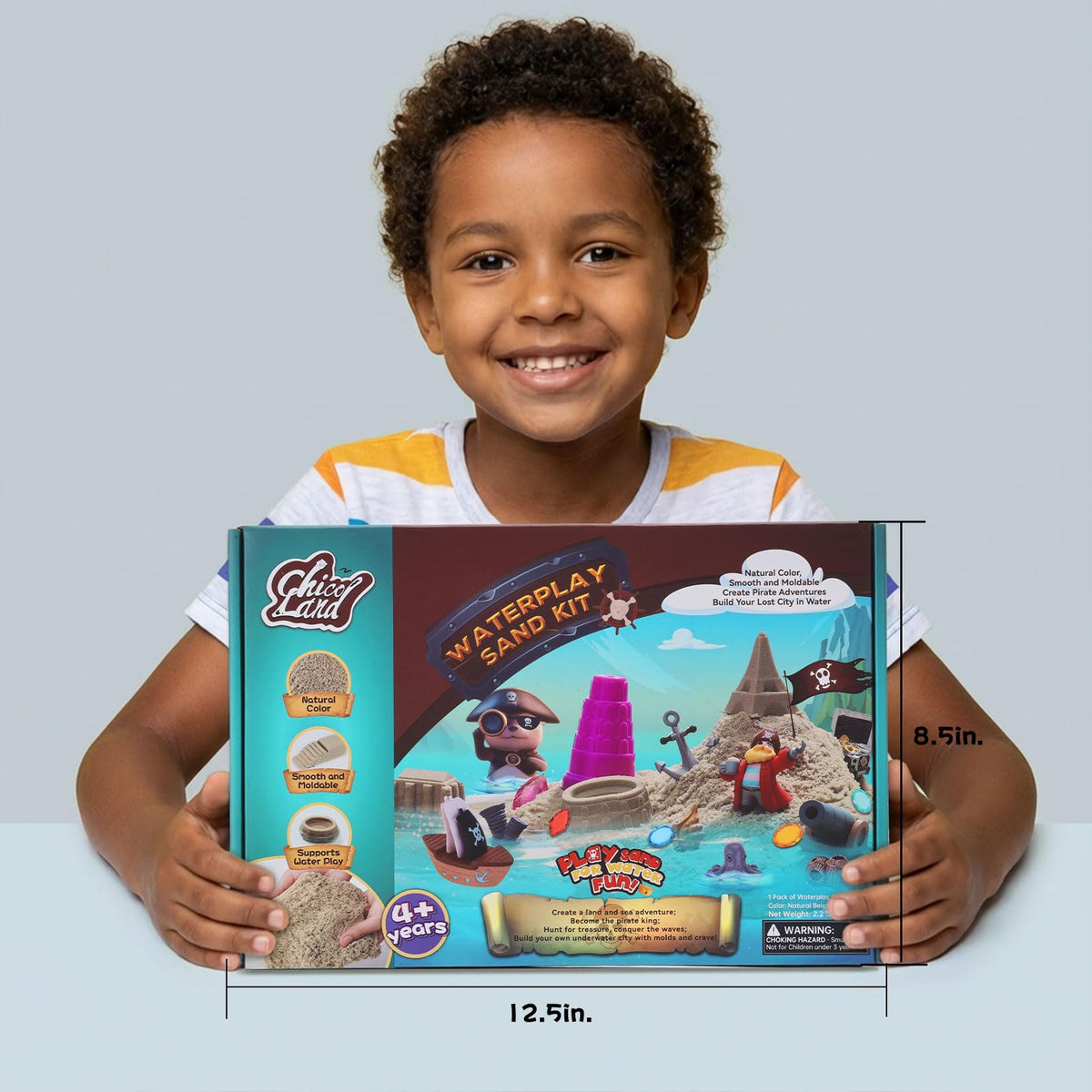 Chico Land mess-free sand formula cleans up easily after indoor play sessions.