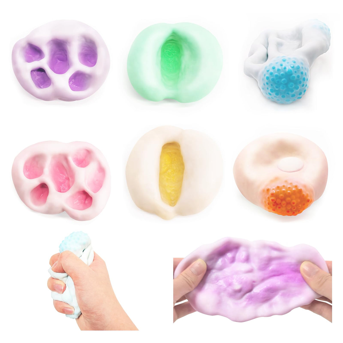 Chicooan stress balls 6-pack textures for calming squeezes and tactile variety.