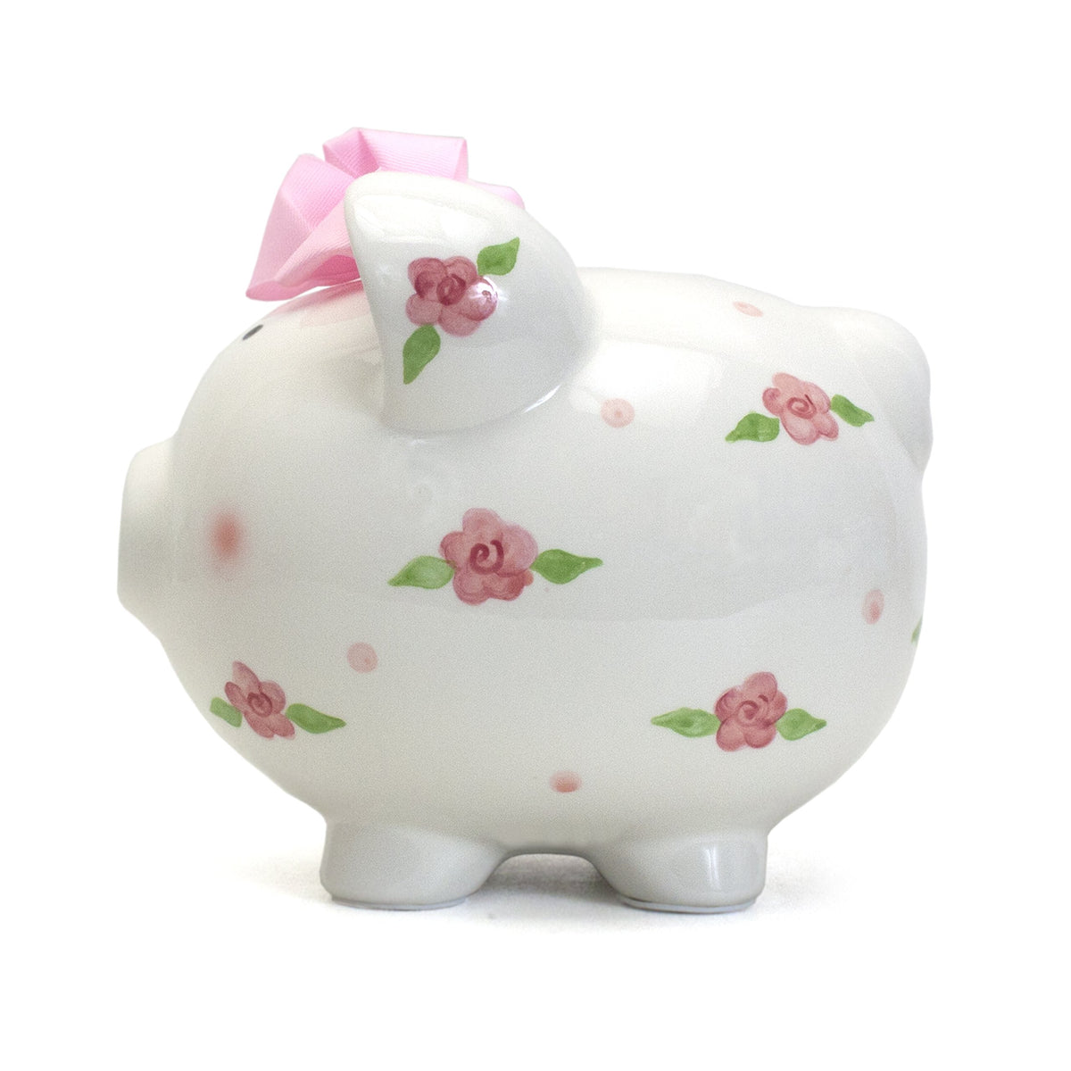 Coin slot closeup on Child to Cherish piggy bank shows a 1.5-inch opening for coins