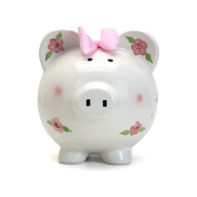 Rubber plug closeup on Child to Cherish piggy bank demonstrates secure coin storage