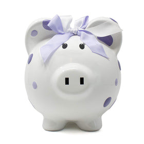 Child to Cherish hand-painted piggy bank adds nursery charm.