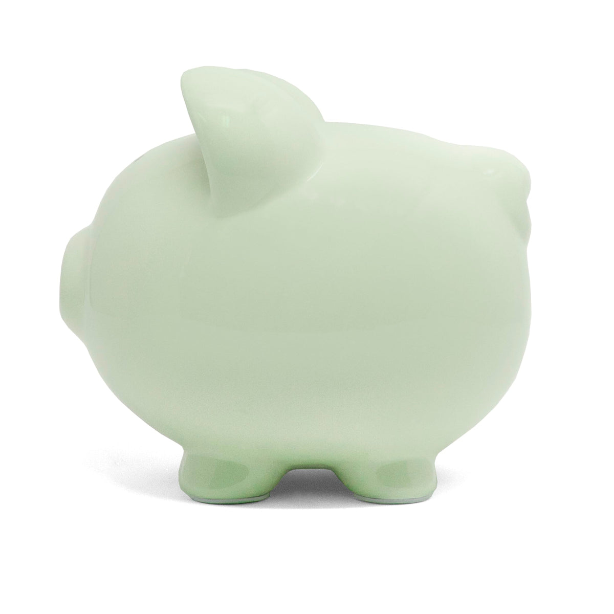 Child to Cherish green piggy bank bottom stopper for secure coin access.