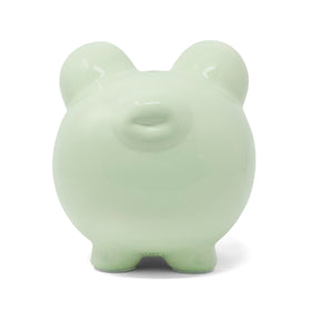 Child to Cherish green piggy bank hand-painted detail adds playful appeal.