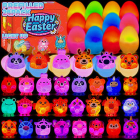 ChildFun prefilled Easter eggs with glow-in-the-dark animal toys for engaging hunts.