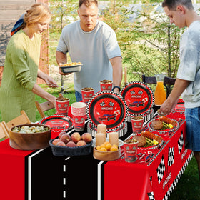 Childom racing tablecloth 54x108 inches fits large tables with ease.