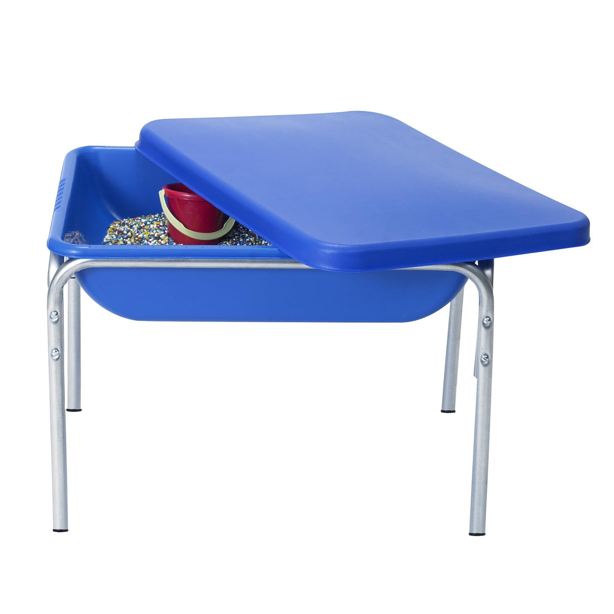 Childrens Factory 18-inch sensory table blue with lid for organized play.
