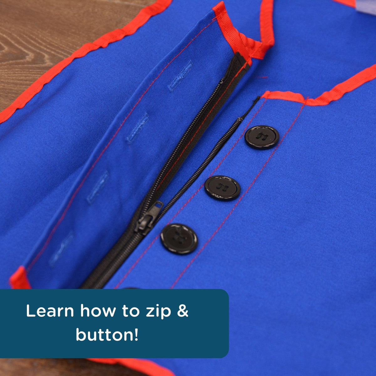 Children's Factory Combo Zipper Vest blue classroom-use setup ready for practice
