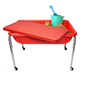 Children's Factory sensory table with lid for easy storage and tidy play.