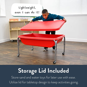 Children's Factory sensory table open tub design encourages group play.