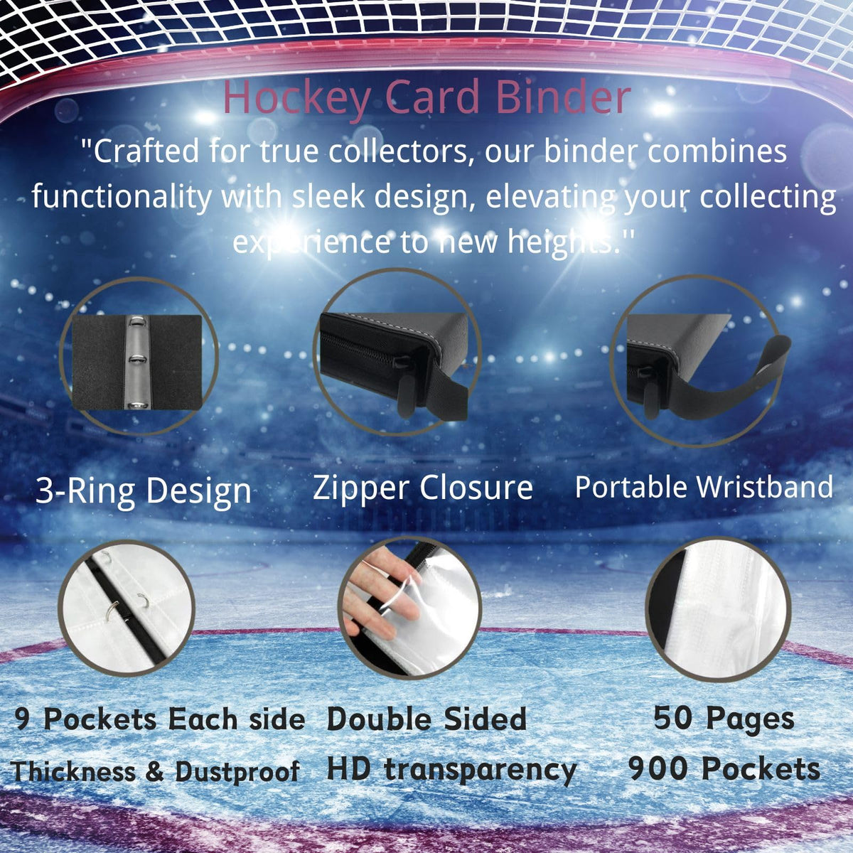 CHIMORY hockey card binder with 3-ring D-rings for durable, simple expansion