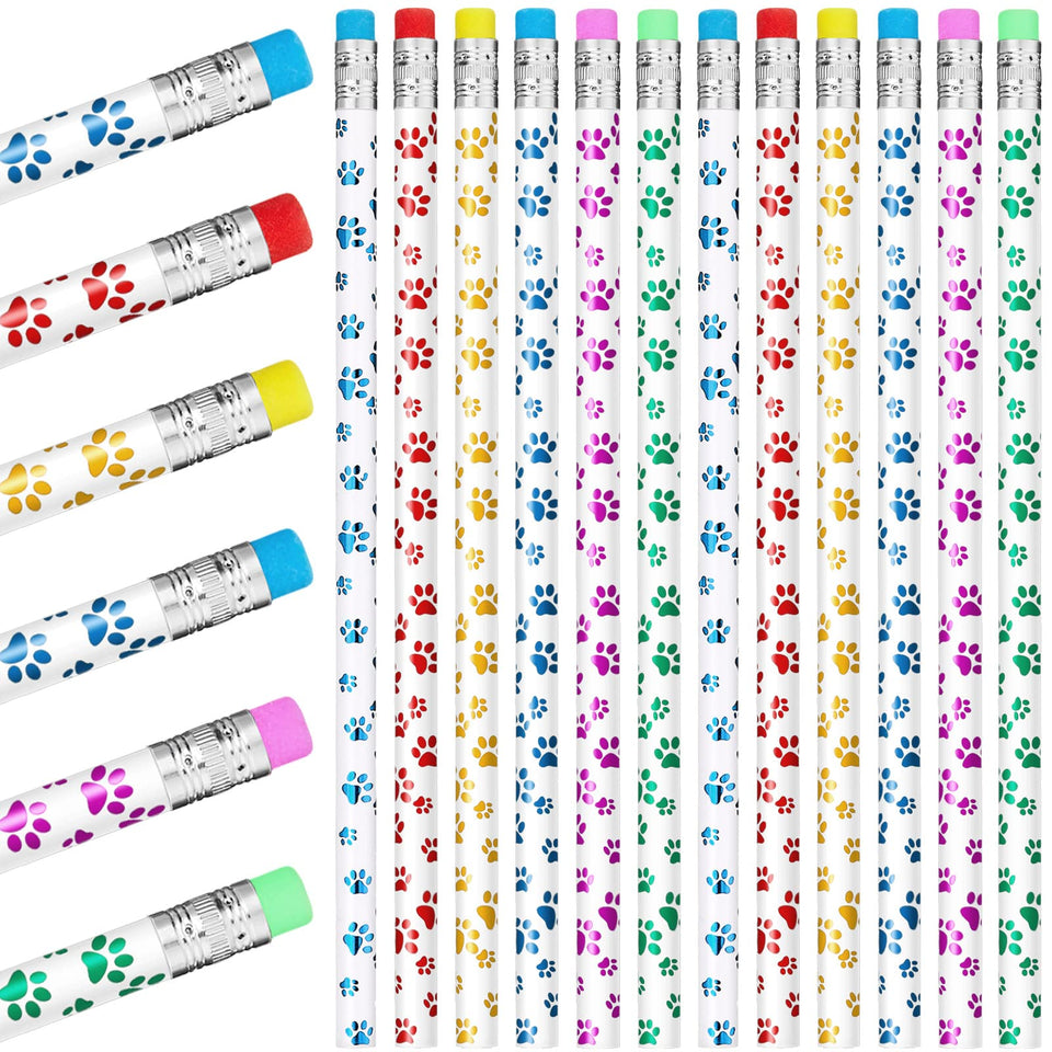 Chinco paw-print pencils in a bright multi-color set for classroom fun.