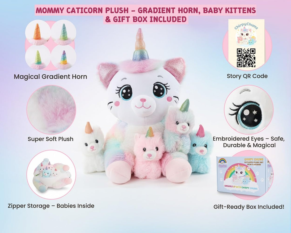 Chirpy Chums Dreamy Caticorn pastel pink kitten for soft cuddles