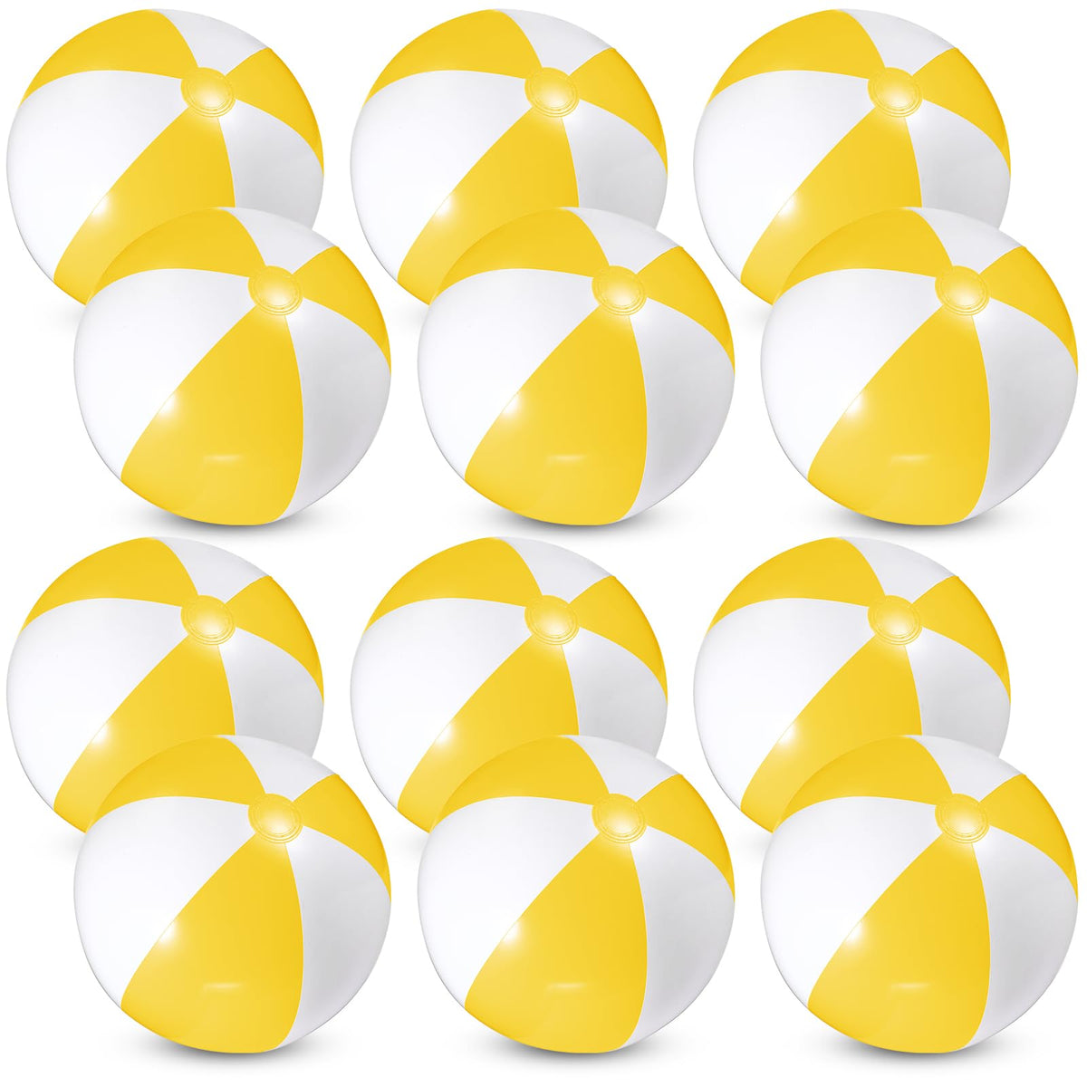 Chitidr 12-pack beach balls yellow-white 16in, ideal for poolside fun and summer parties.