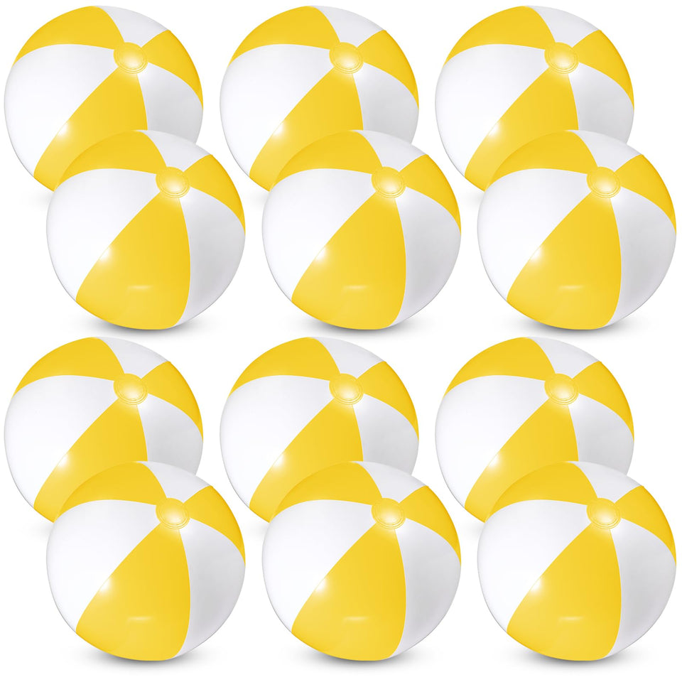 Chitidr 12-pack beach balls yellow-white 16in, ideal for poolside fun and summer parties.
