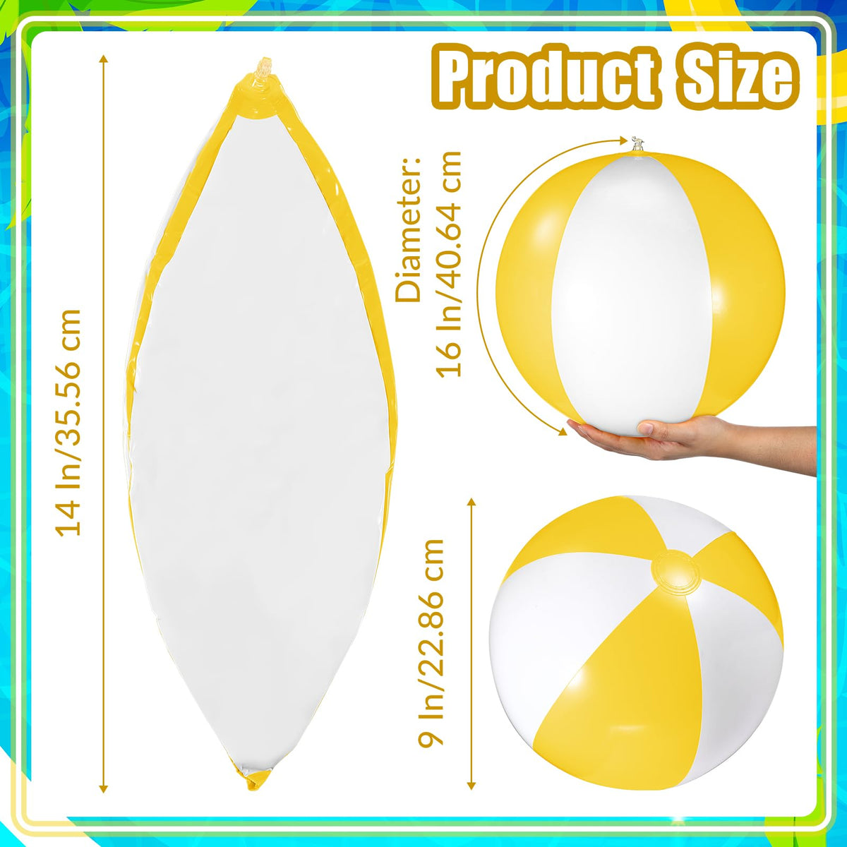 Chitidr beach ball yellow-white inflated 16in, durable PVC for safe kicking and bouncing.