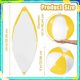 Chitidr beach ball yellow-white inflated 16in, durable PVC for safe kicking and bouncing.