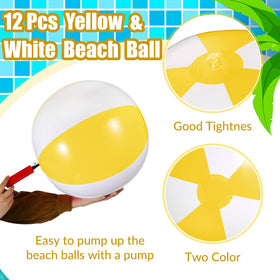 Chitidr PVC inflatable beach ball yellow-white 16in, sturdy for pool and beach play.