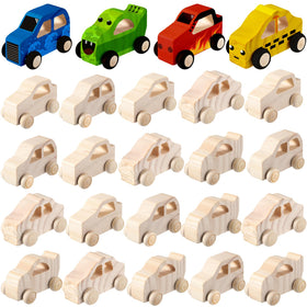 Chivao 24-piece wooden car kit — paintable, perfect for kids crafts.