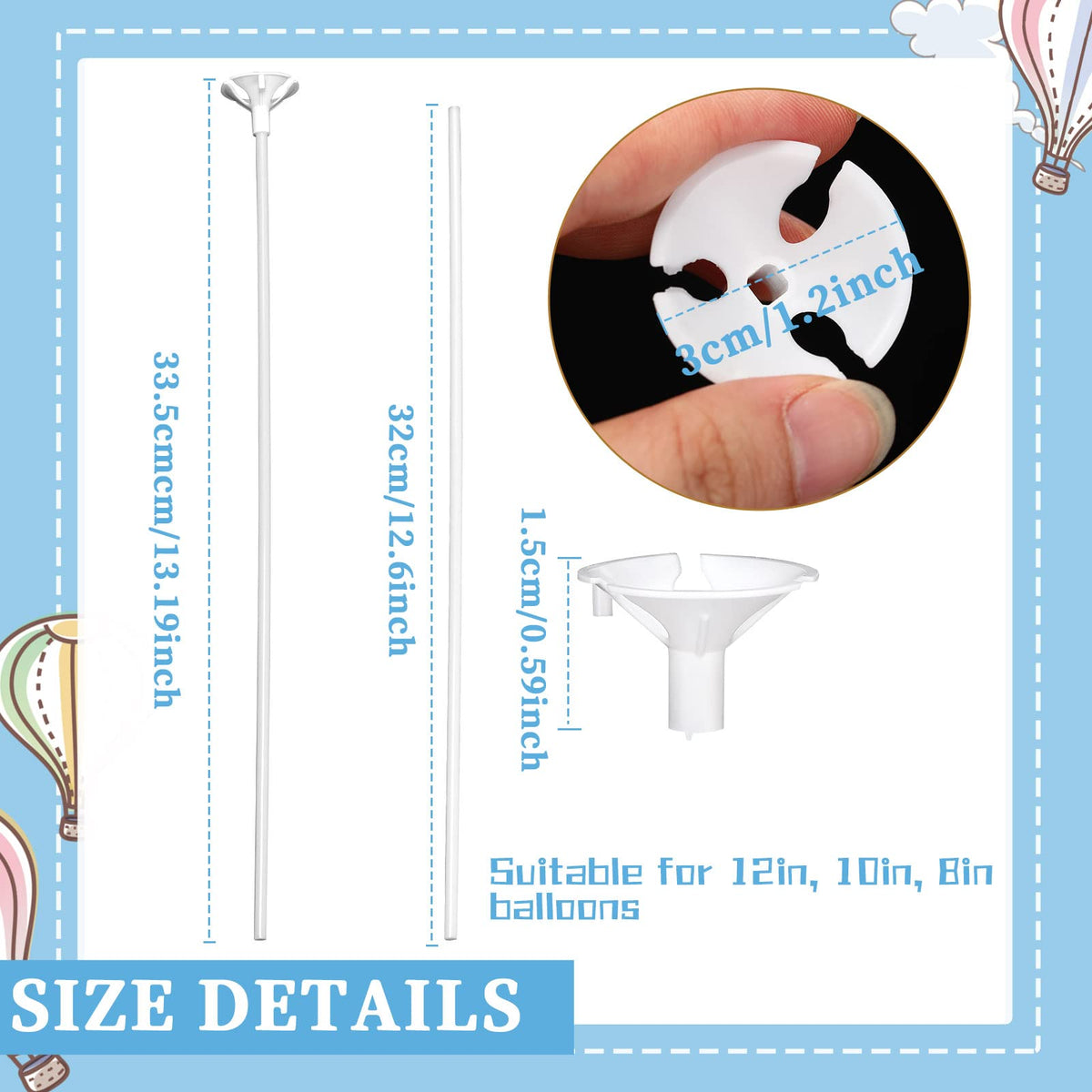 Chivao white cup-stand holds balloon tails without tying knots.