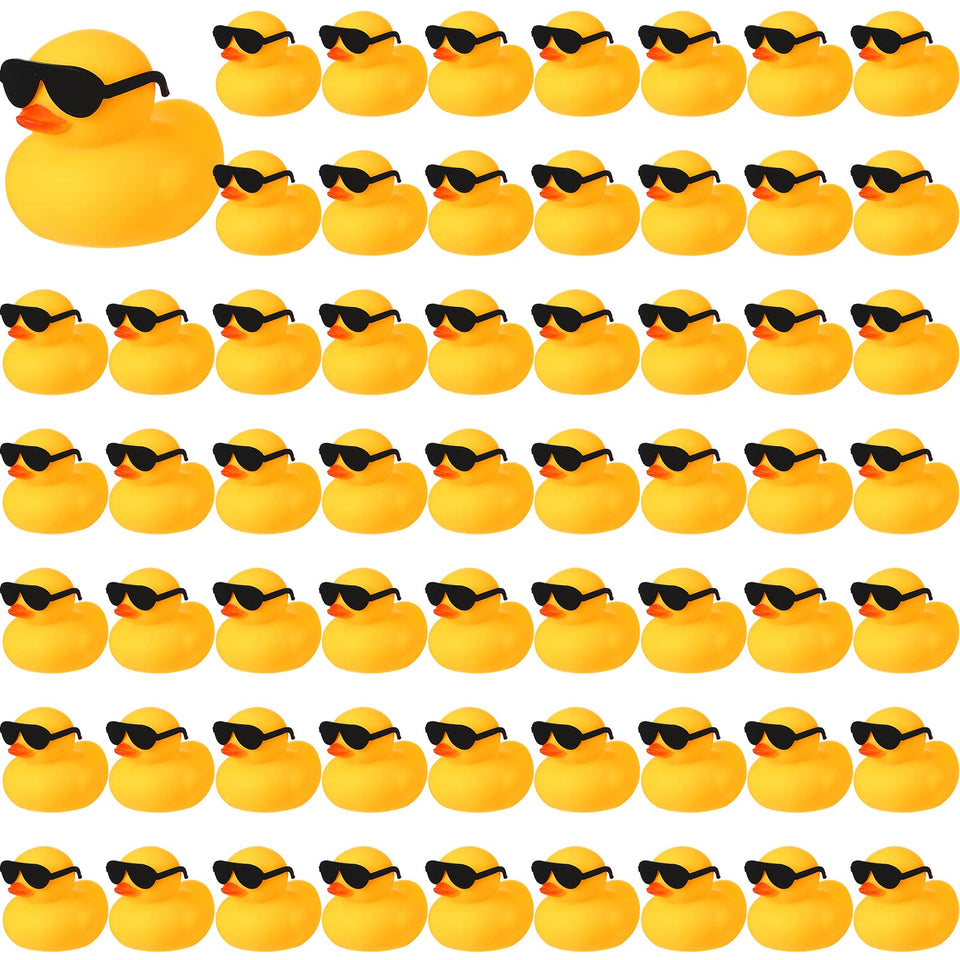 Chivao bath ducks with sunglasses for entertaining bath time and party décor.
