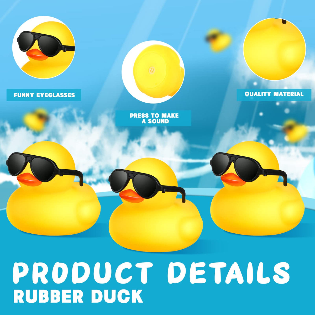 Chivao bath toy set with ducks and sunglasses for tub fun.