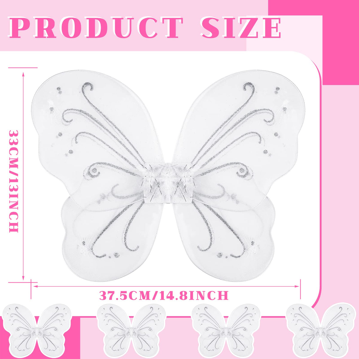 Chivao butterfly wings white pack 10 back view ideal for coordinated costume looks.