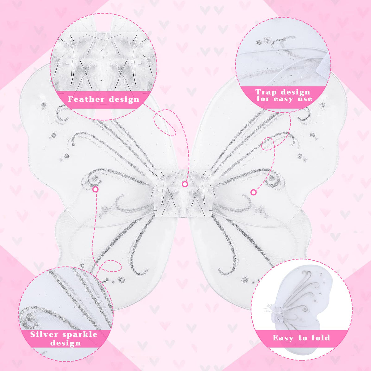 Chivao butterfly wings white pack 10 side view comfortable shoulder straps for kids.