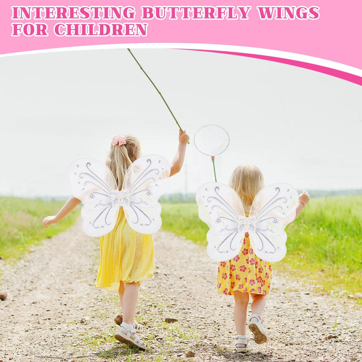 Chivao butterfly wings white pack 10 worn as a backpack for hands-free play.