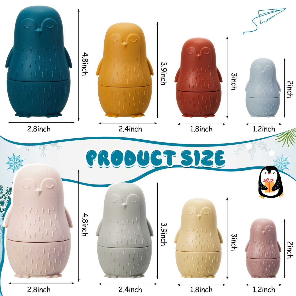 Chivao penguin nesting dolls set 2 showcasing durable, high-contrast colors.