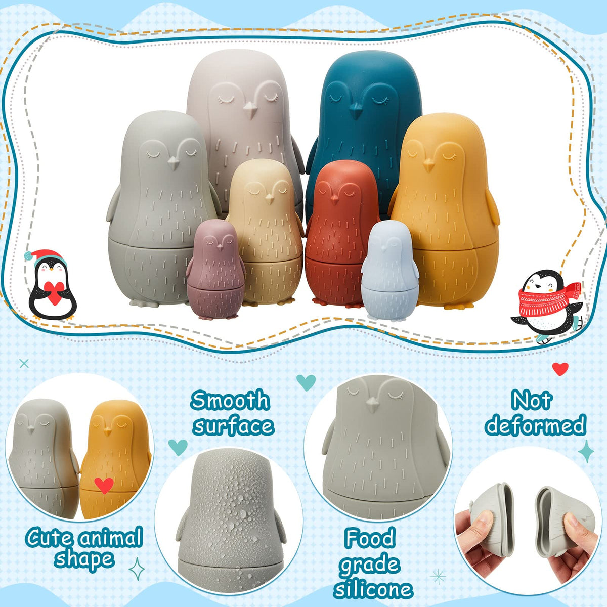 Chivao silicone matryoshka closeup highlights soft texture and safe material.