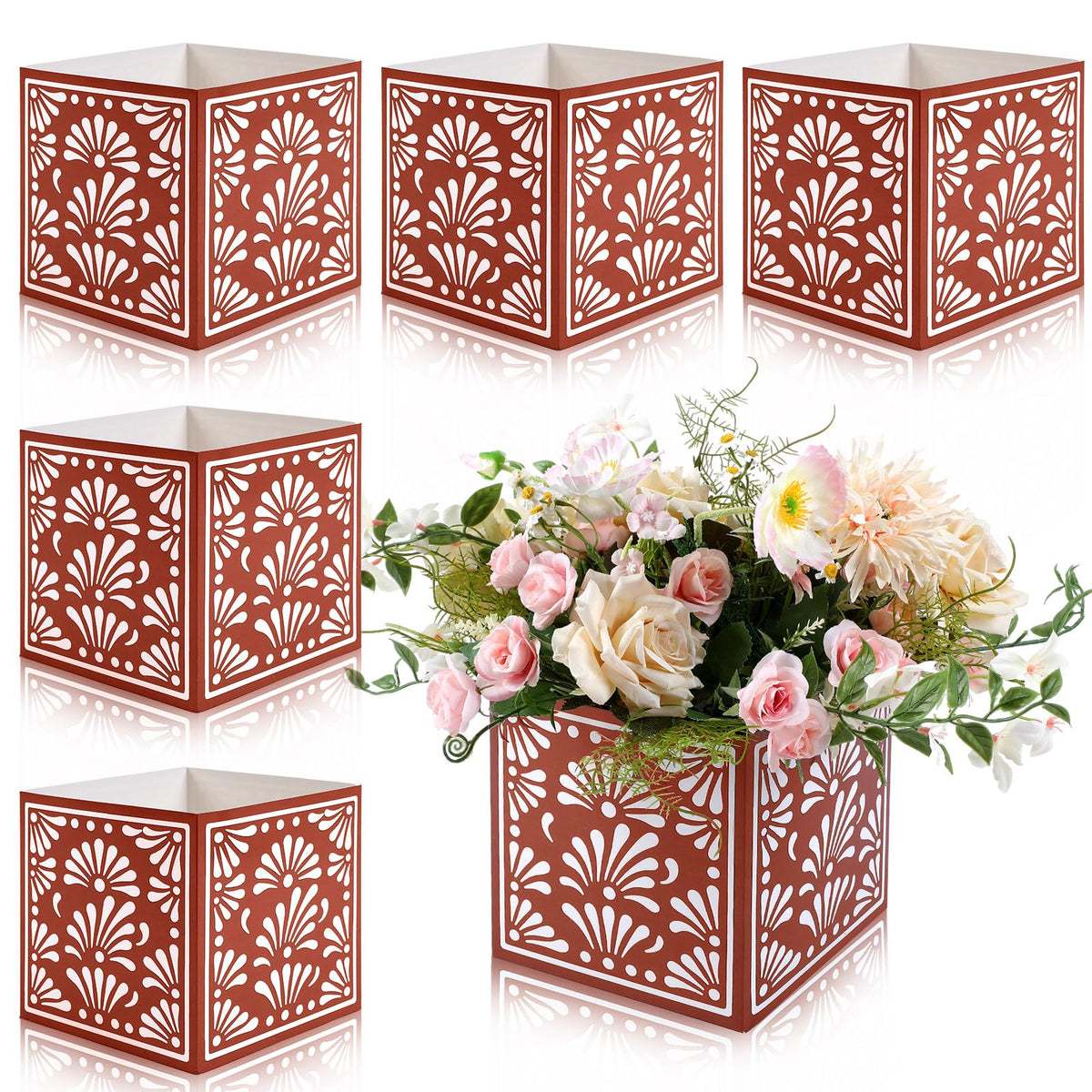 Chivertion Mexican flower boxes centerpiece on a festive dining table for Cinco de Mayo