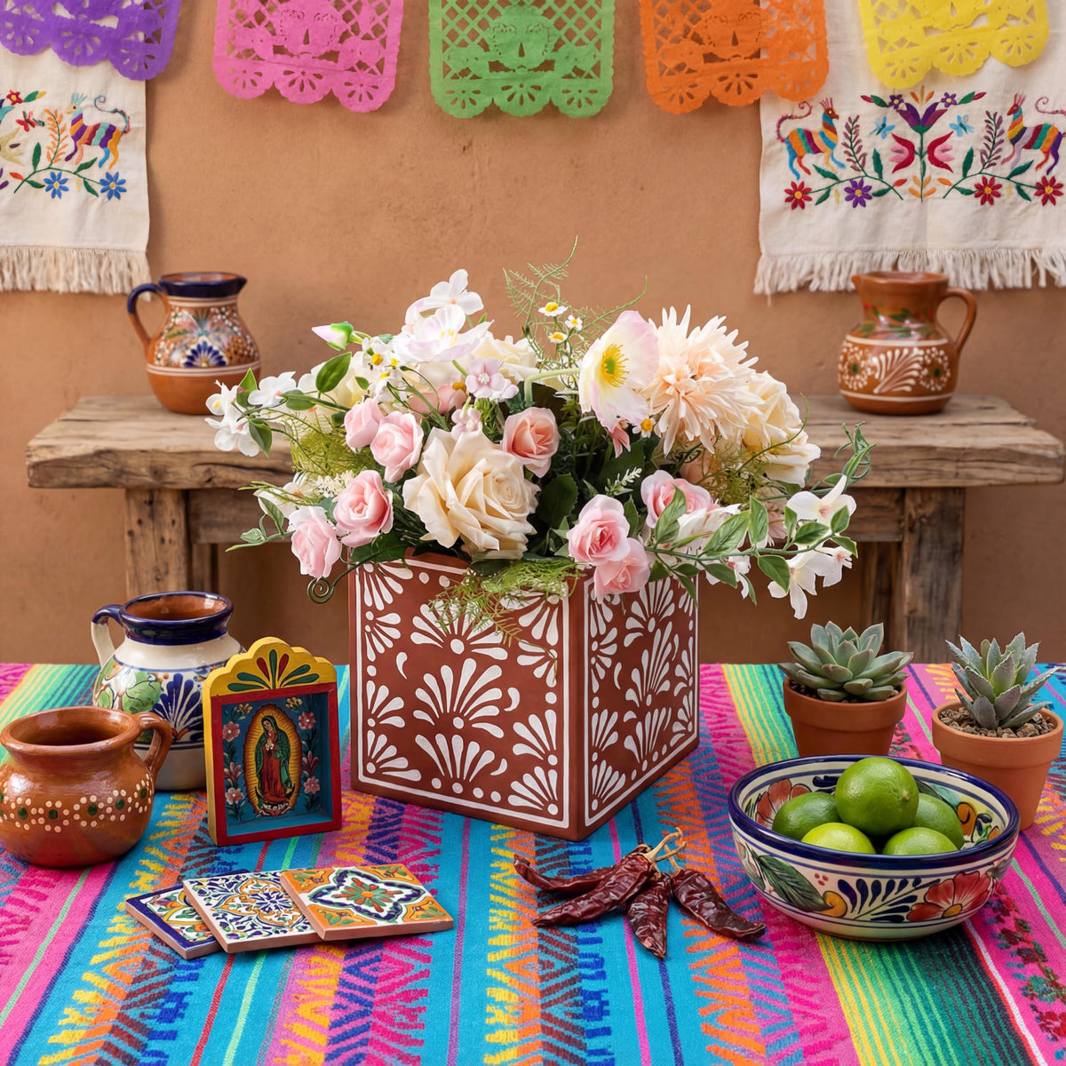 Chivertion terracotta-style flower box adds color to table settings