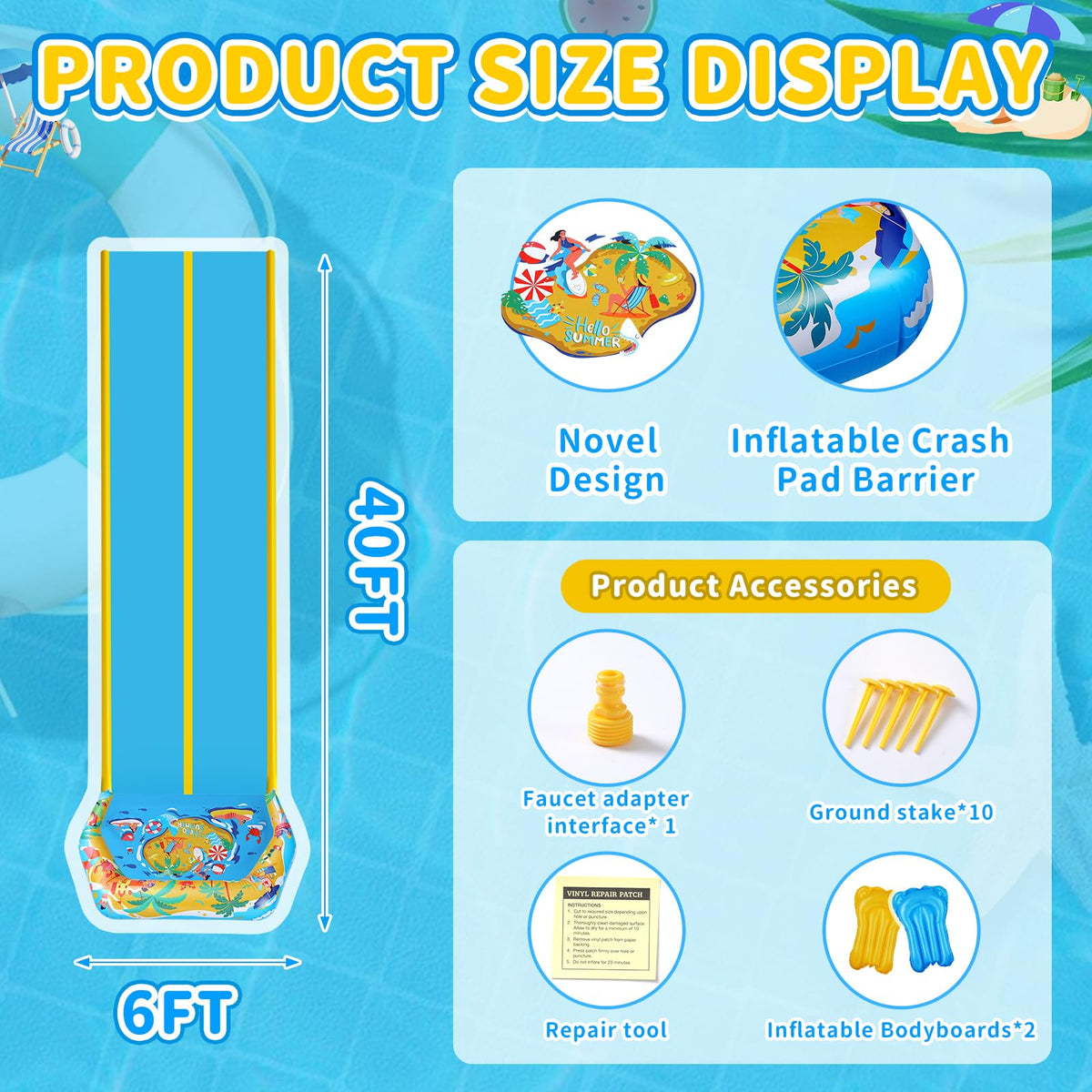 CHNENOMME double-lane slide with bodyboards promotes shared, safe water play