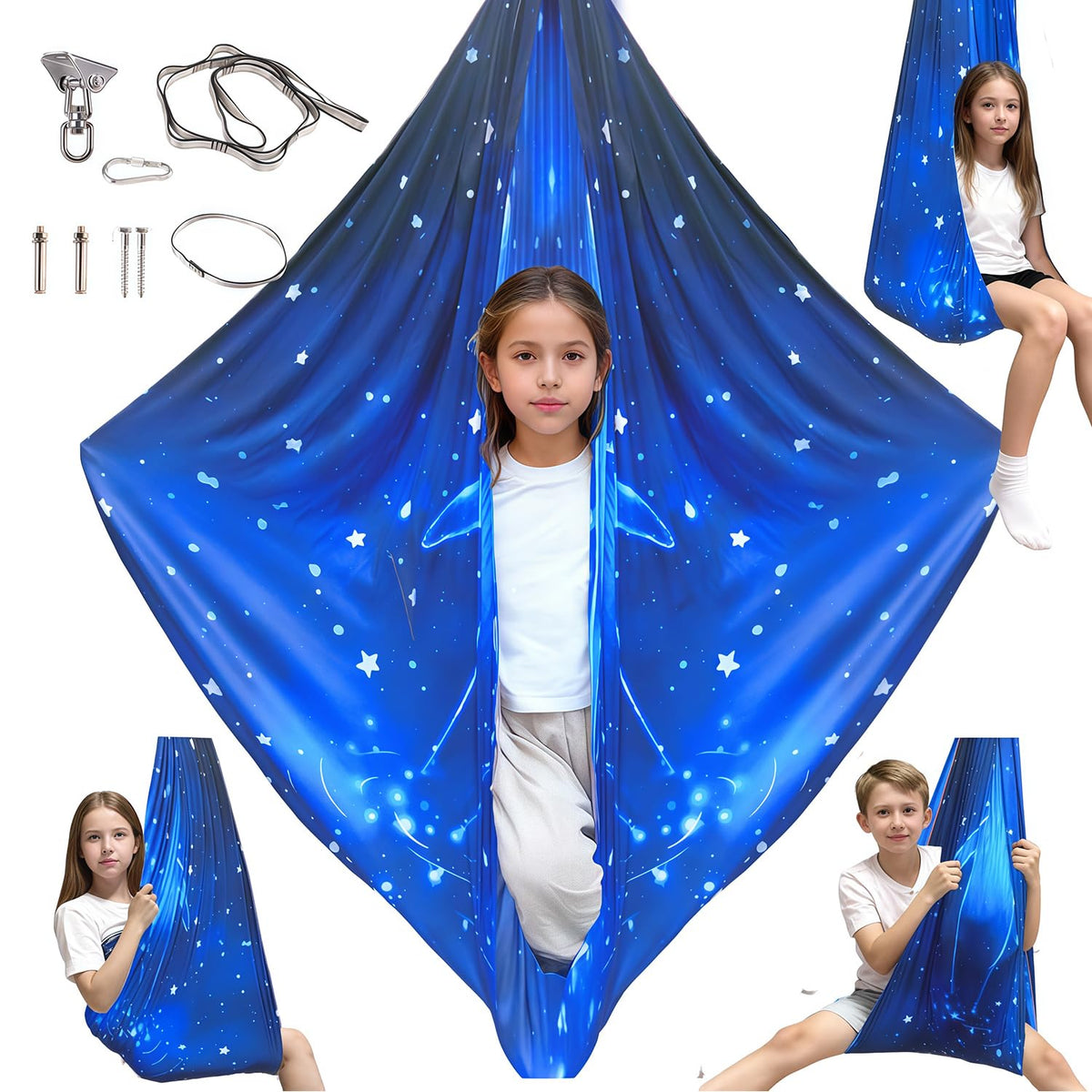 CHNPU Sensory Swing with 360 swivel for calming vestibular input in blue whale design