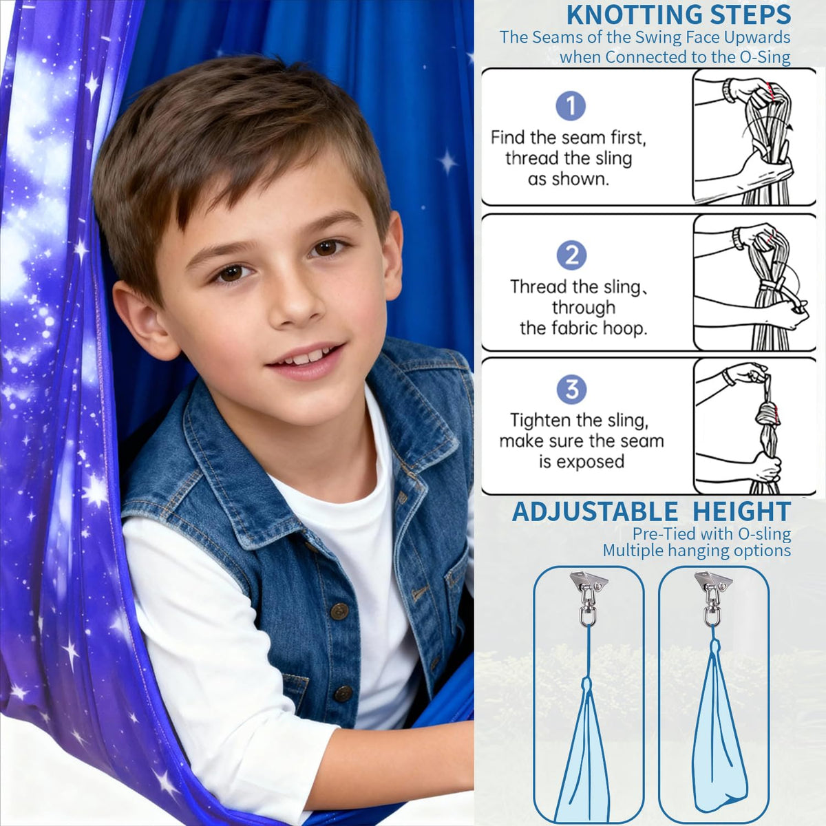 CHNPU Sensory Swing with Double Layer Fabric reduces sag and improves comfort.