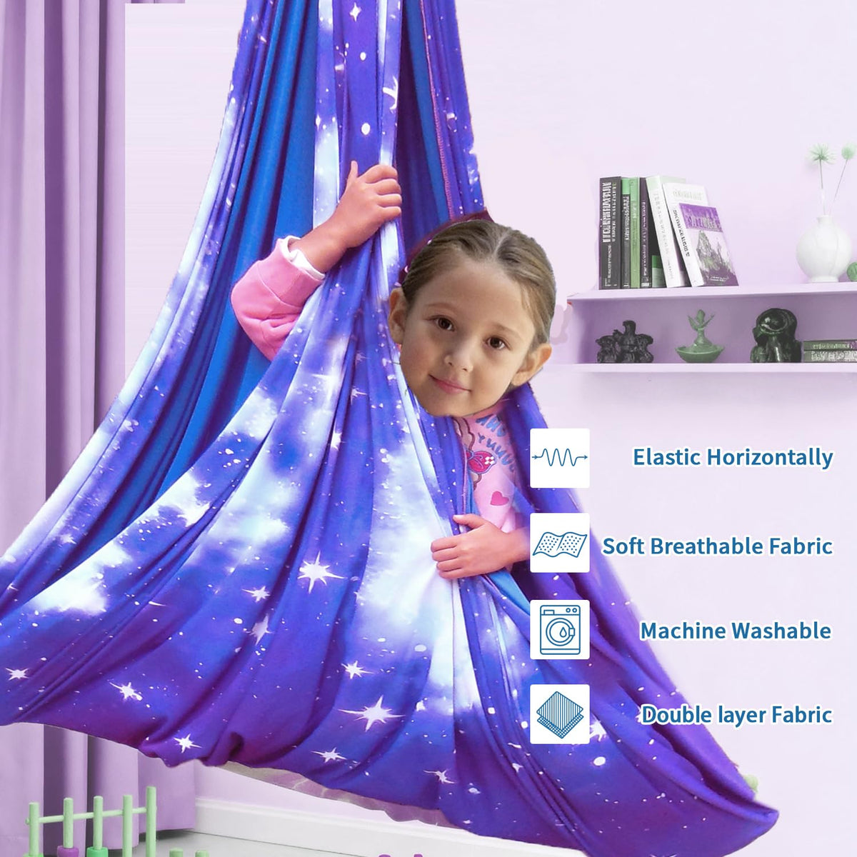 CHNPU Sensory Swing kit contents include daisy chains, carabiner, rope.