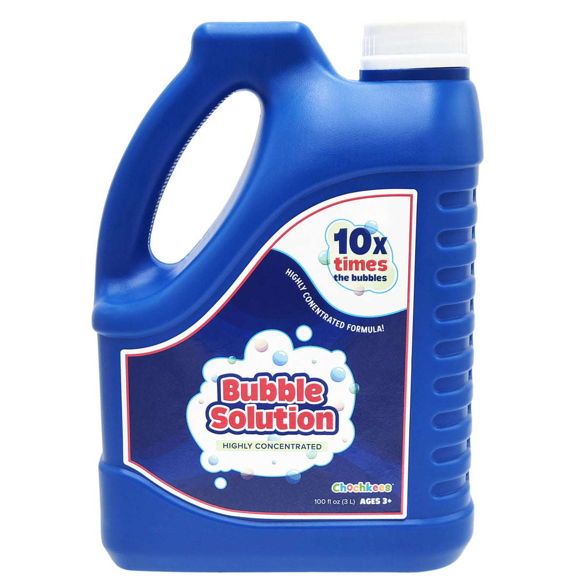 Chochkees 100oz bottle pour showing easy refills for up to 8 gallons of bubbles