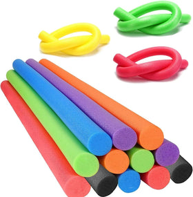 Chochkees dark green pool noodle used by a lake for flotation