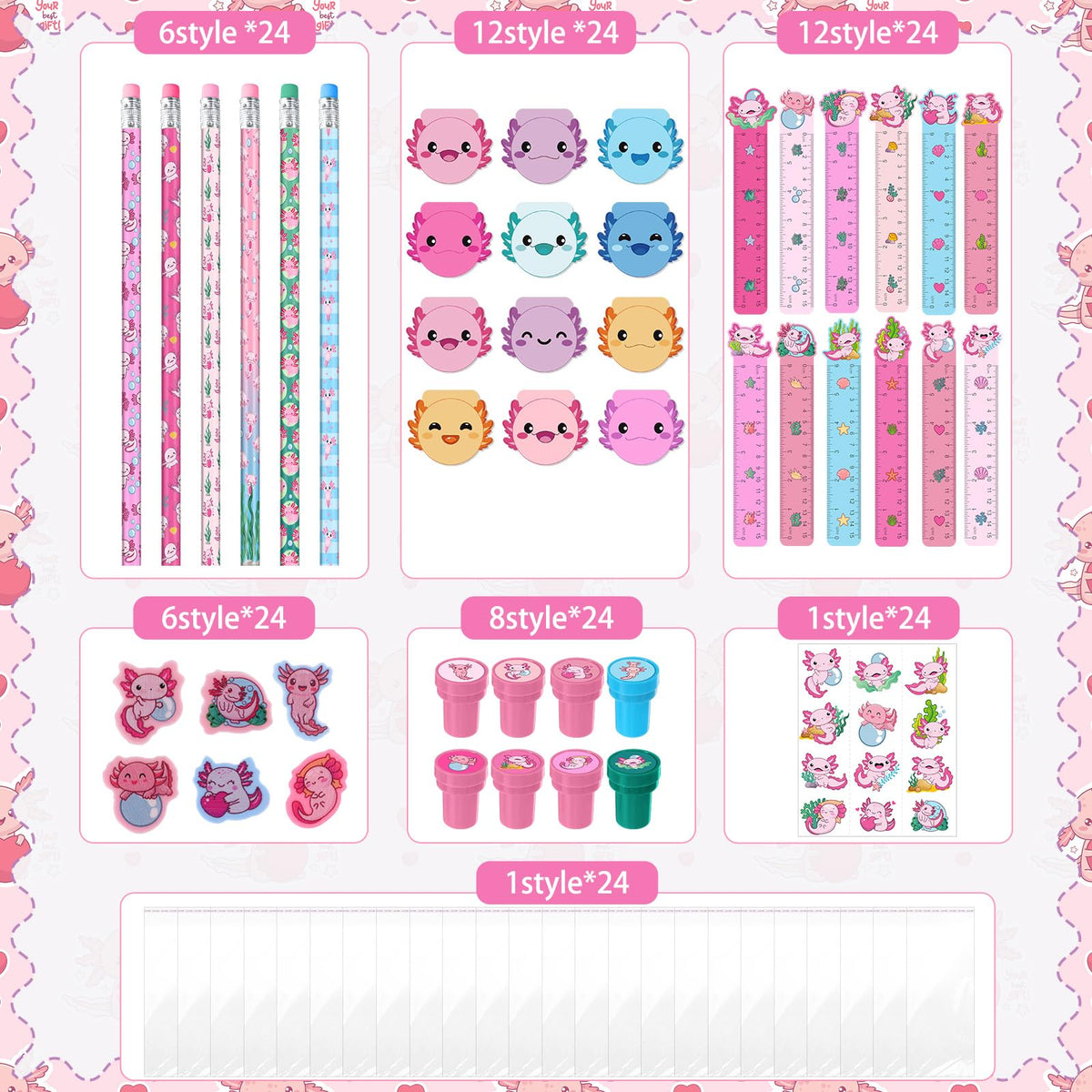Cholemy axolotl stickers perfect for notebooks and goodie bags.