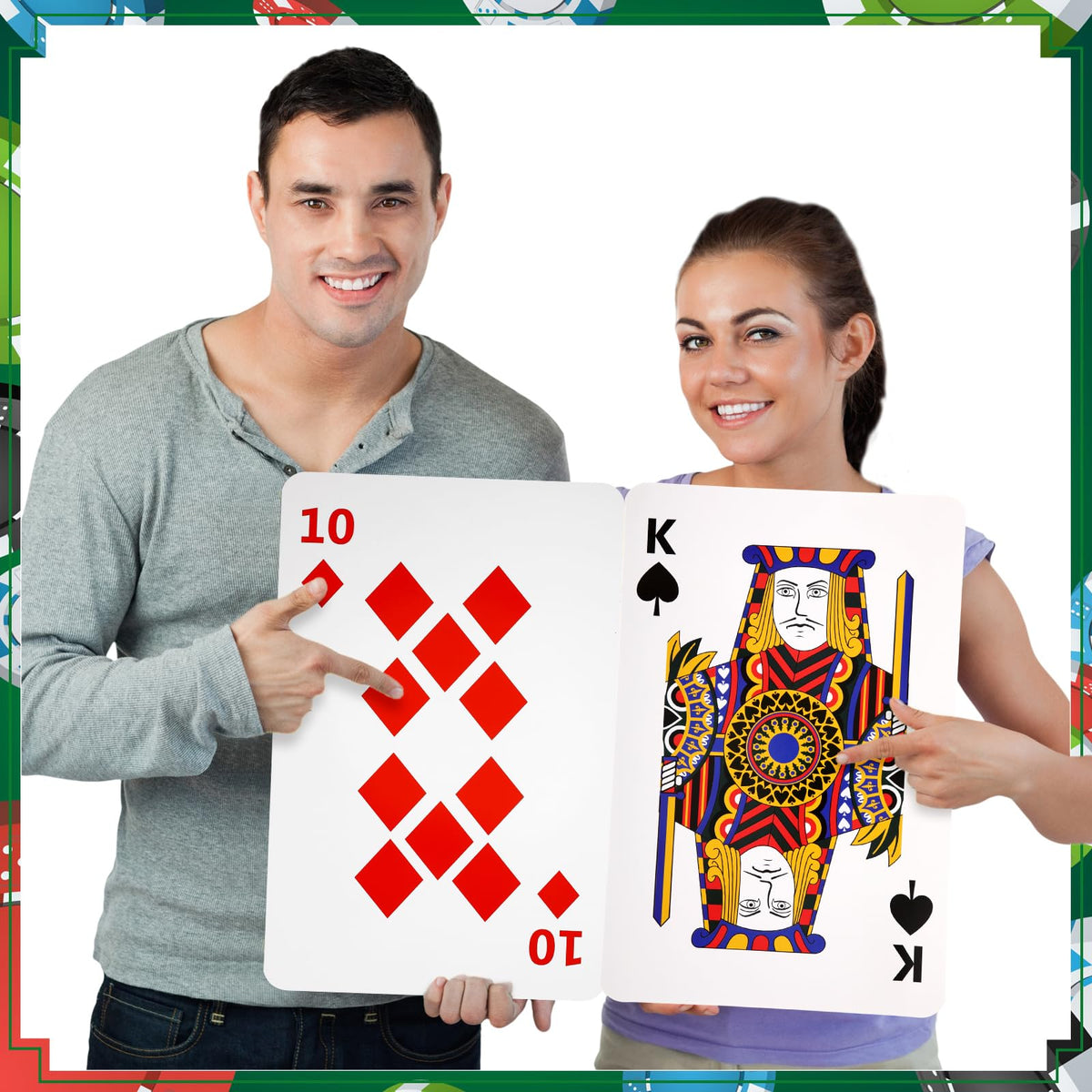 Cholemy giant cards arranged on table for party decor and demonstrations