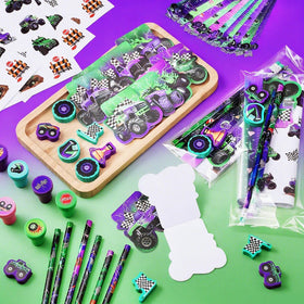 Cholemy monster truck erasers add playful cleanup during crafts.