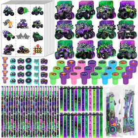 Cholemy monster truck party favors packaging for gifting ideas.