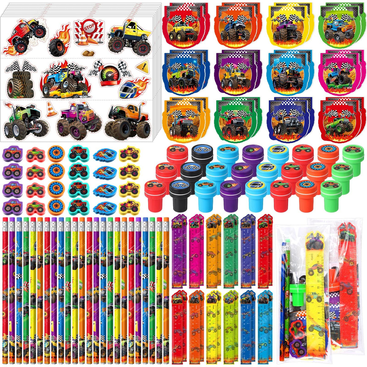 Cholemy monster truck stampers for creative party favors.