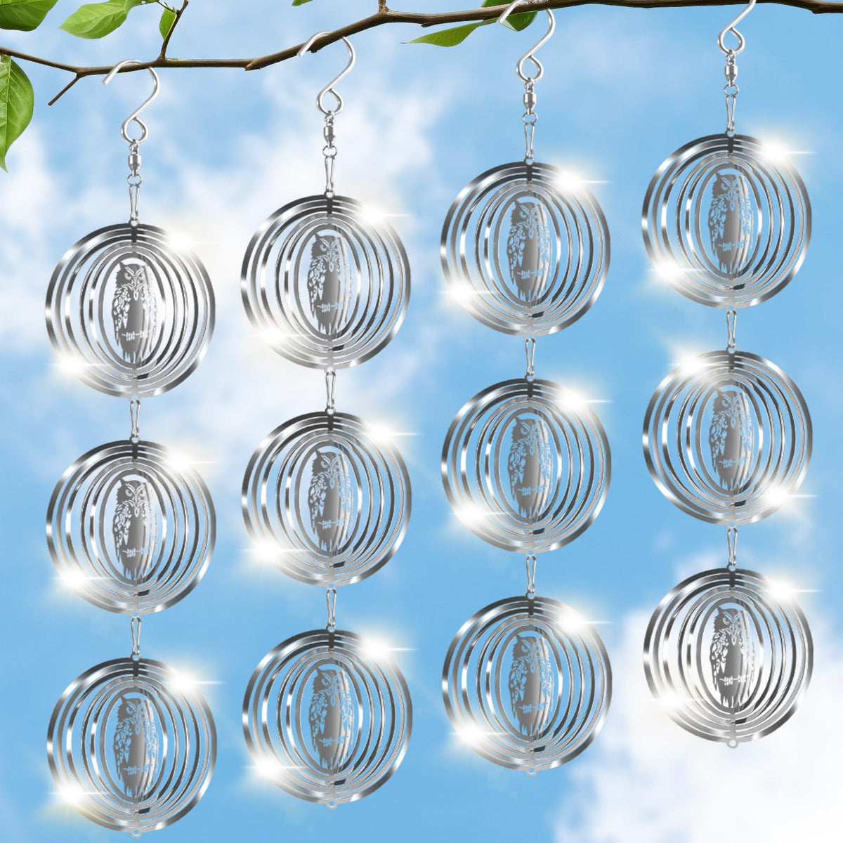 CHONOVO bird deterrents 12-disc set with reflective discs deter birds from patios and gardens.